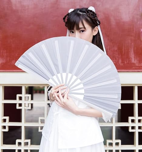 Miniatura 2 de Paquete de 2 abanicos de mano plegables grandes, abanicos de tela retro vintage de tela de nailon, ventilador de mano chino de Kung Fu Tai Chi para