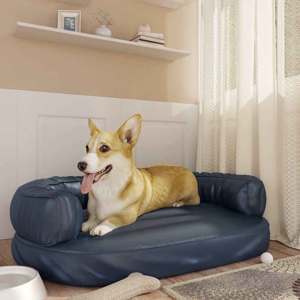 Cuccia ergonomica per cani in ecopelle blu scuro, 88 x 65 cm, con imbottitura in schiuma, fondo antiscivolo, ideale come posto letto, lettino per cuccioli, anziani e viaggi