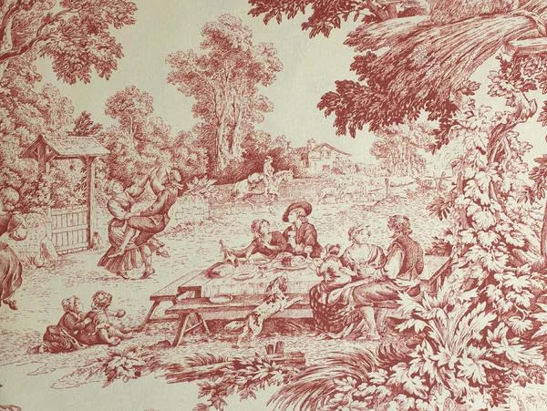 Toile De Jouy - Tela al metro | Varios colores disponibles | Made in Italy | 100% algodón | Altura 180 cm (0,5 metros x 1,80 m altura, rojo granate)