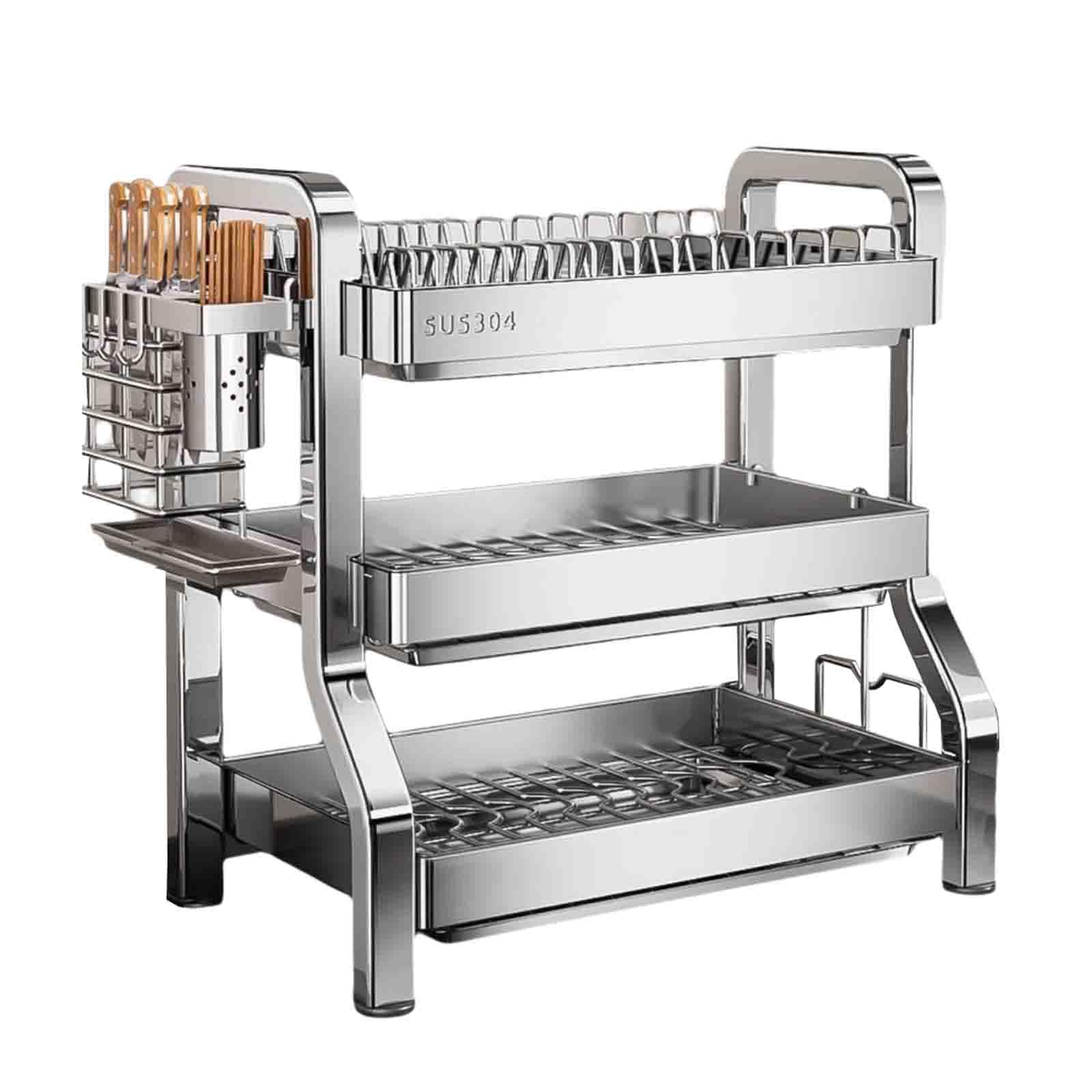 Abtropfgestell Geschirr Geschirrabtropfgestell Dish Rack Geschirrständer Abtropfhalter Ständer Geschirrablage Abtropfschale Geschirrkorb Besteckkorb Schneidebretthalter Edelstahl (silver,40x26x63cm)