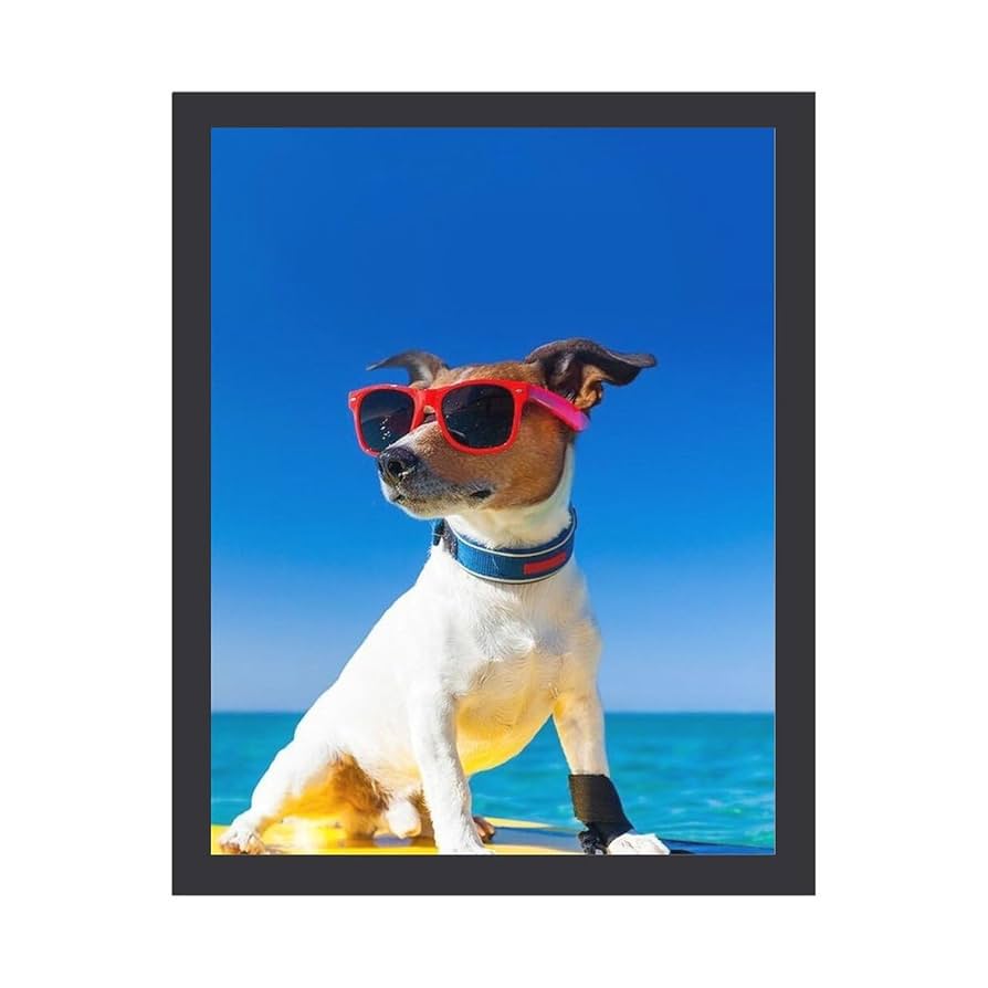 Amazon.co.jp: サーフボードにサングラスをかけた犬 絵画 絵