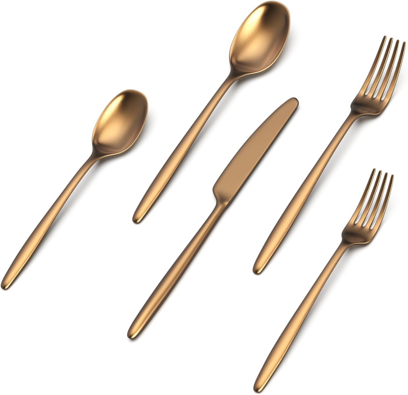 18/10 Stainless Steel Matte Gold Flatware Set for 4 (20 Pieces) – Non-Toxic & Dishwasher Safe