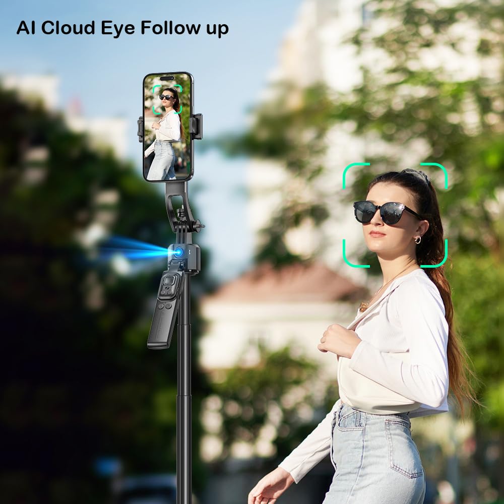 BSLVWG Stabilisateur de cardan pour smartphone avec suivi du visage, support pliable et portable, trépied portable pour iPhone et Android, rotation infinie à 360°, extensible jusqu'à 160 cm