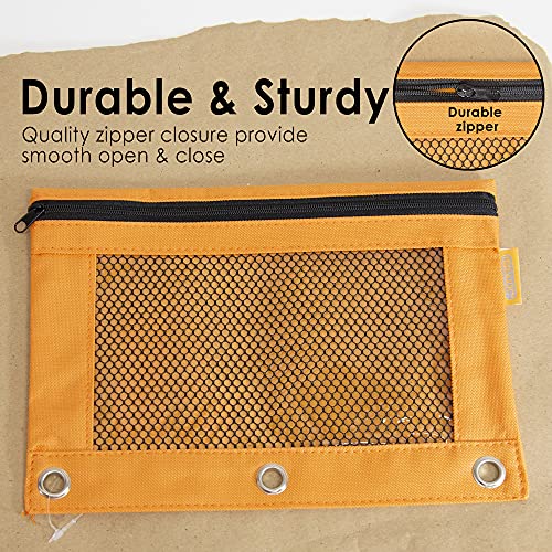 Bazic Pencil Pouch 3 Ring Binder Pouch W/ Rivet Enforced Rings Holes, Pastel Color Mesh Window Zipper Pouchesr, 6-Pack #TOP5