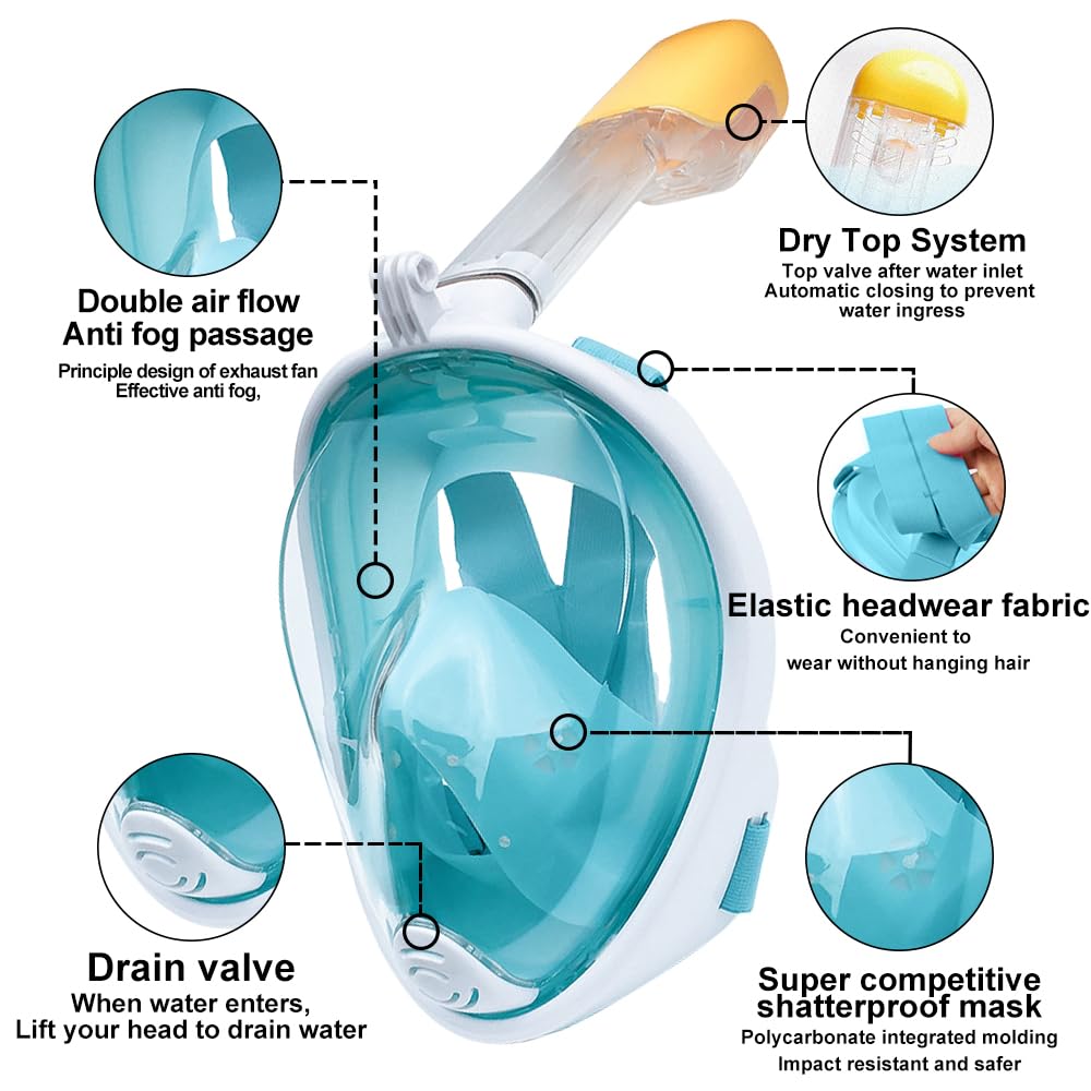 mizikuu Máscara de Buceo, Máscara de Snorkel para Niños Gafas Buceo de Cara Completa Infantil 180°Panorámica Máscara de Snorkel de Cara Anti-vaho Anti-Fuga