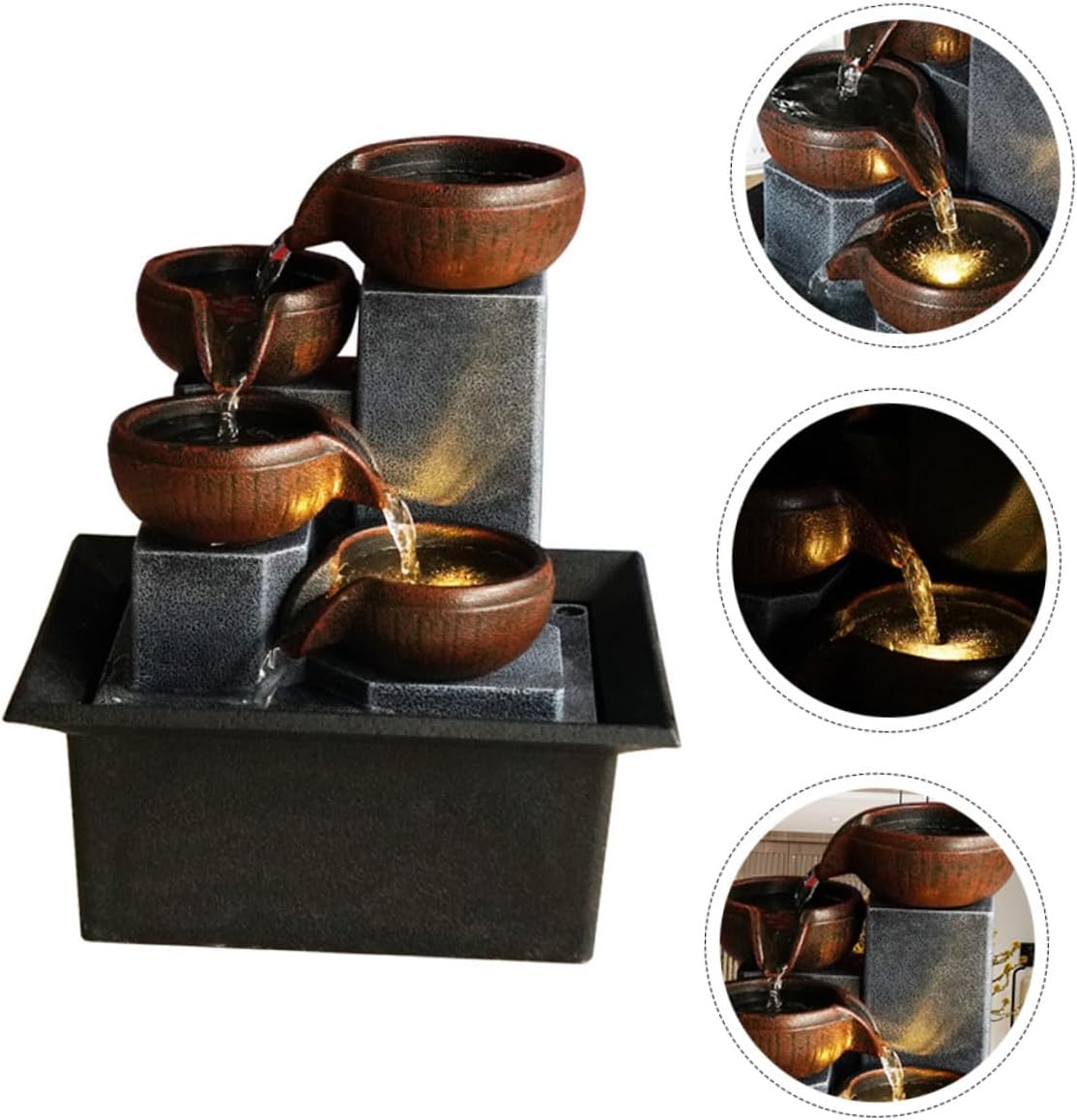 Tabletop Water Fountain Desktop Ornament Small Indoor Waterfall Desk Decoration Relaxing Flow Stress Relief Office Craft with US Plug