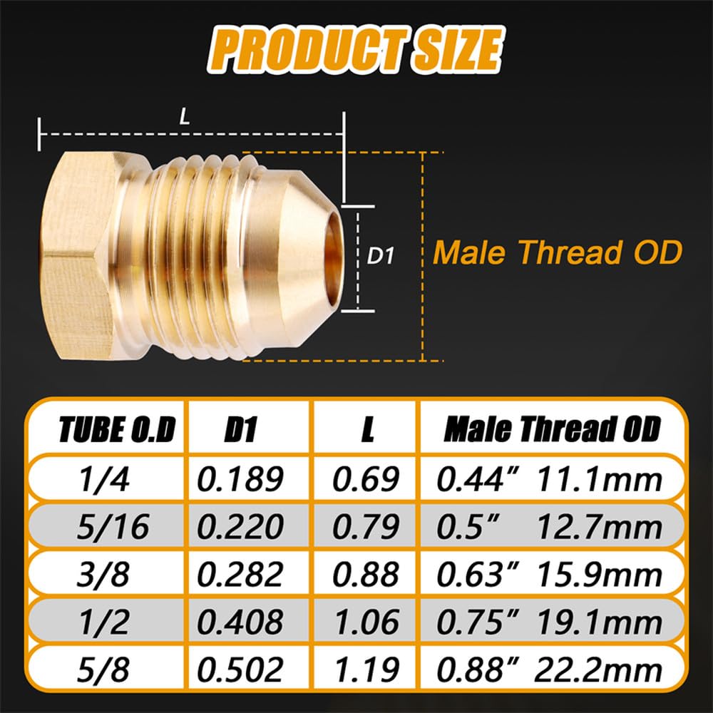 pz Tappo svasato in ottone Raccordo per tubo svasato SAE Tappo esagonale per tubo a 45 gradi Tappo di tenuta per 1/4" 5/16" 3/8" 1/2"