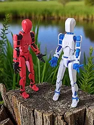 Kit 02 Dummy 14 cm Brinquedo Articulado DESMONTADO Action Figure 3D (VERMELHO/PRETO e BRANCO/AZUL)