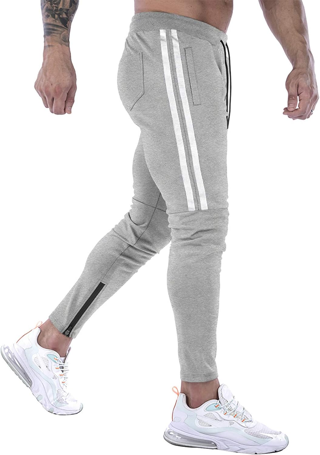 DIOTSR Mens Workout Jogger Pants, Slim Fit Running Sweatpants for Men, Striped Gym Track Pants with Pockets