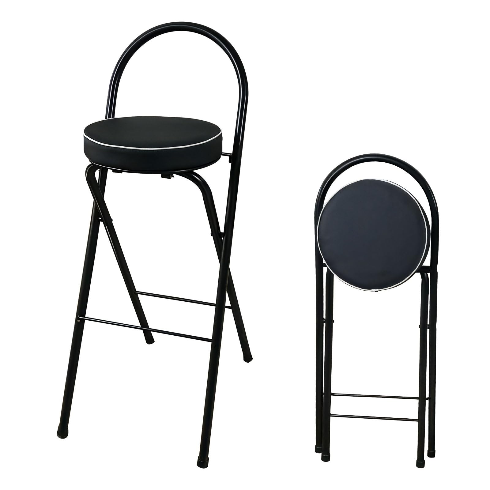 Taburete De Cocina 60 65 70 75cm De Alto Taburete De Bar Plegable Con Respaldo Taburetes Altos De Cocina Estructura Metal Taburete De Bar Redondo Con Reposapies Para Bar Cocina Familia(Black,70cm)