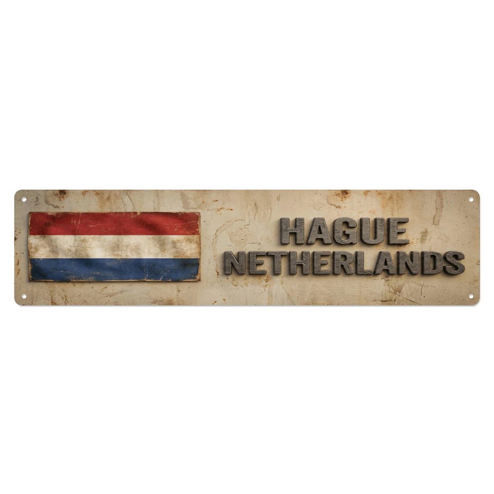 Okahys 4X16inch(10X40cm) Vintage Hague Netherlands Flag Decor Rustic Travel Metal Tin Sign