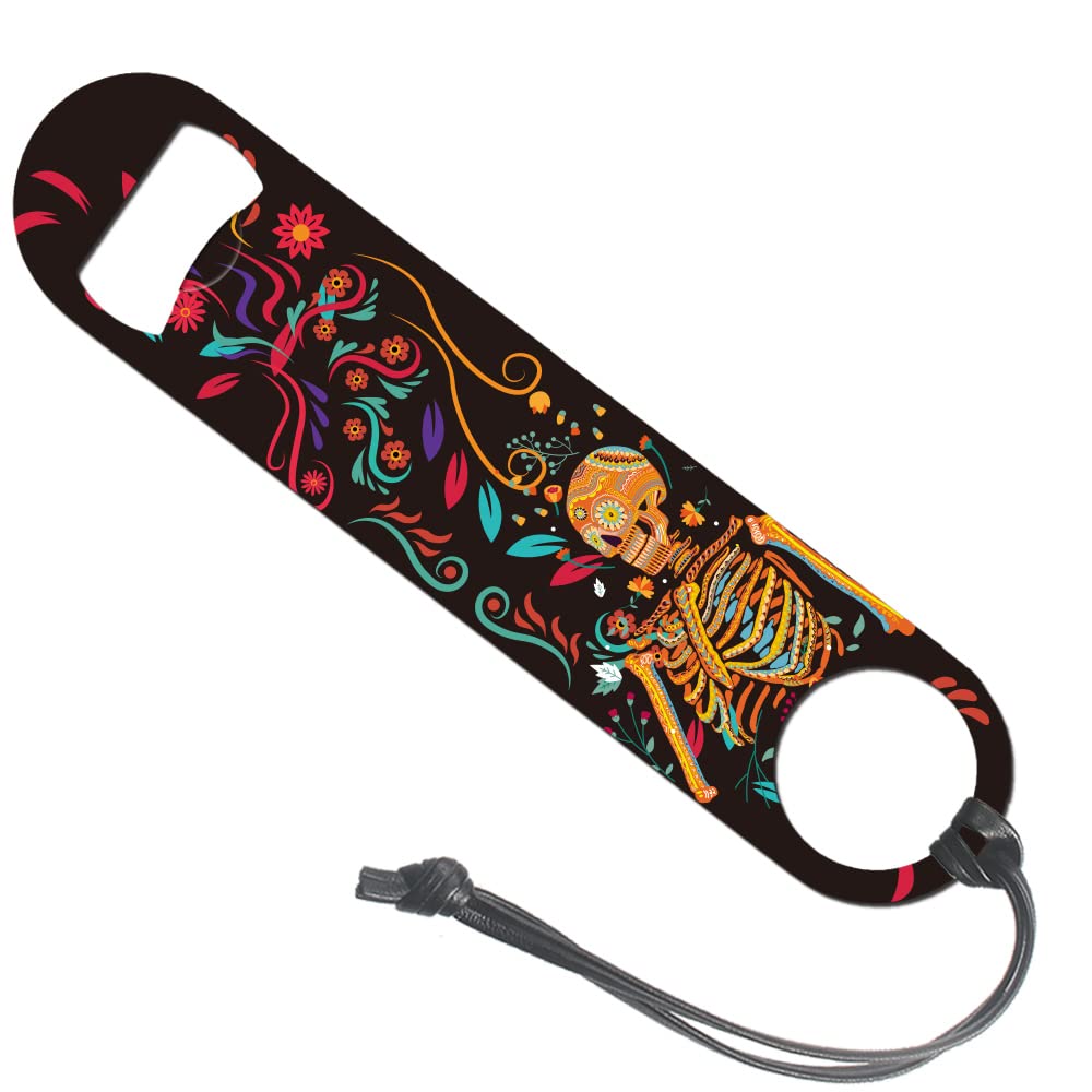 TRCENDESugar Skull Bottle Opener, Dia De Los Muertos Day of the Dead Stainless Steel Bottle Opener Flat Bartender Speed Bar Bottle Opener, Bar Key for Bartenders