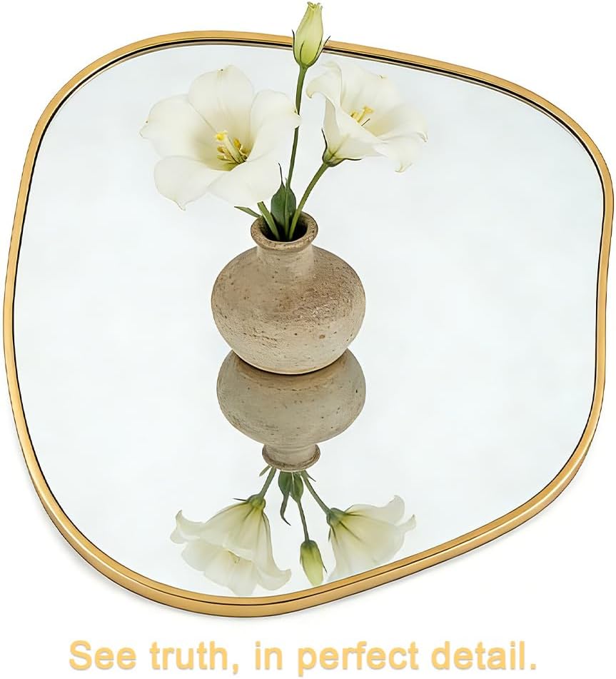 DECORKEY Irregular Wall Mirror Asymmetrical Mirror,22.5''x30'' Gold Mirror for Bathroom Bedroom Living Room Entryway, Decorative Modern Mirror,Wall Mouted（Gold
