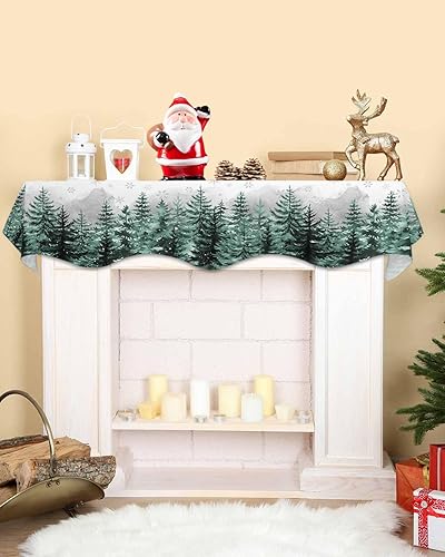 Miniatura 2 de Bufanda de mantel de Navidad de 90 x 17 pulgadas, decoración de mantel de árbol de Navidad verde para chimenea, decoración de día festivo, bosque,