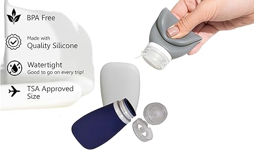 Miniatura 5 de LYOB Botellas de viaje para artículos de tocador, aprobadas por la TSA, 3 onzas, a prueba de fugas, de silicona, suaves, rellenables, tamaño de