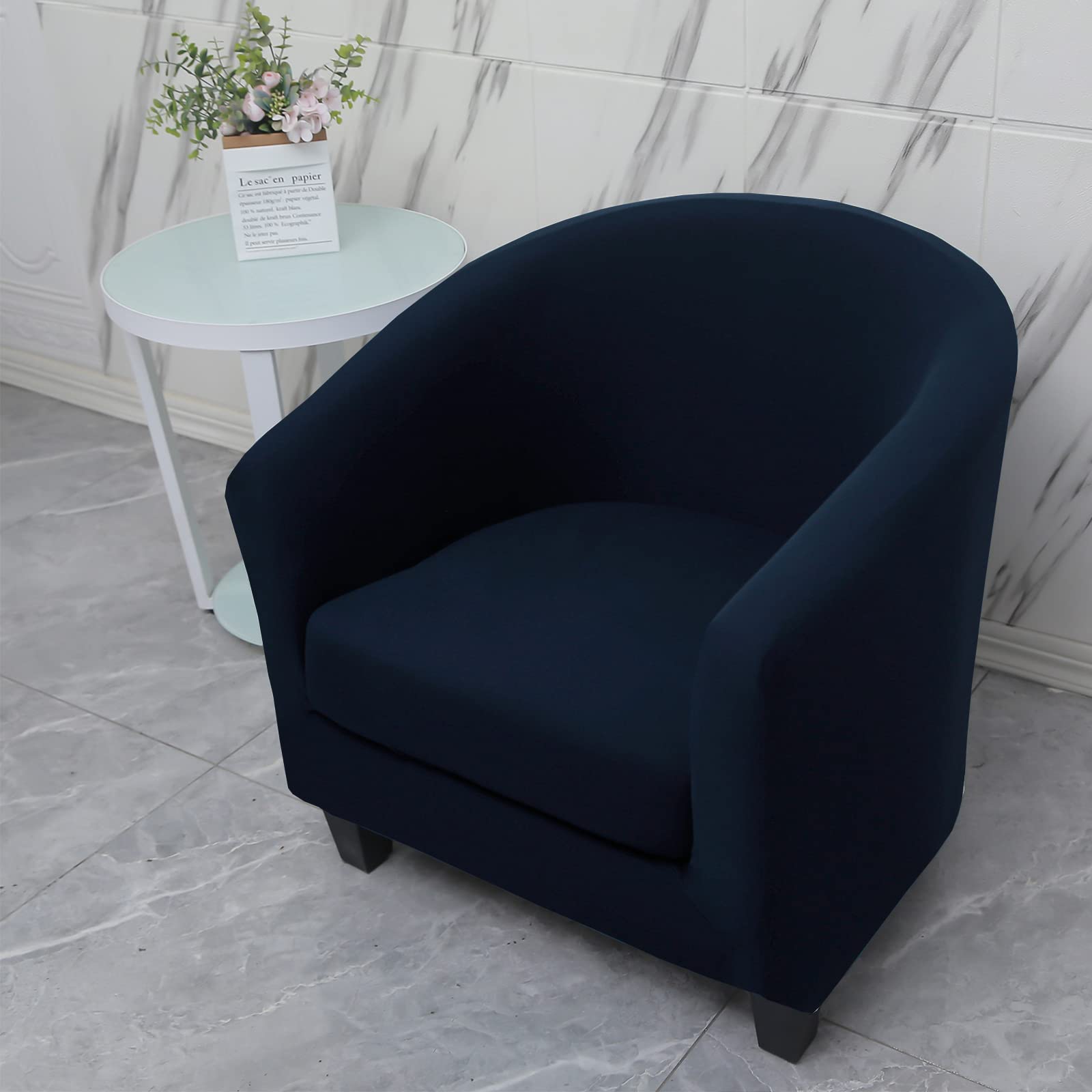 WOMACO 2 Pieces Club Chair Slipcover Printed Stretch Armchair Tub Round Barrel Swivel Chair Covers withc Cushion Cover Elastic Bottom Sofa Furniture Protector for Tullsta (2, Navy)