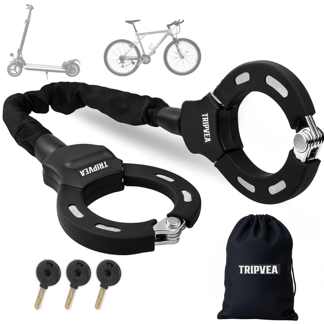 TRIPVEA Scooter Lock Anti Theft, Adjustable Handcuff Chain Lock with 3 Keys, Heavy Duty Electric Scooter Lock, High Security Bike Lock for Bicycle, Mobility Scooter & Motorcycle, 90cm