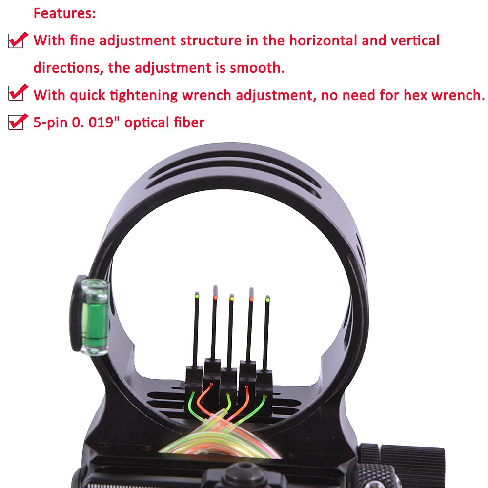 AMEYXGS Tiro con L'Arco Bow Sight Mirino per Arco Composto 5 Pin Vista Mirini Regolabile Mancino e Destrorso