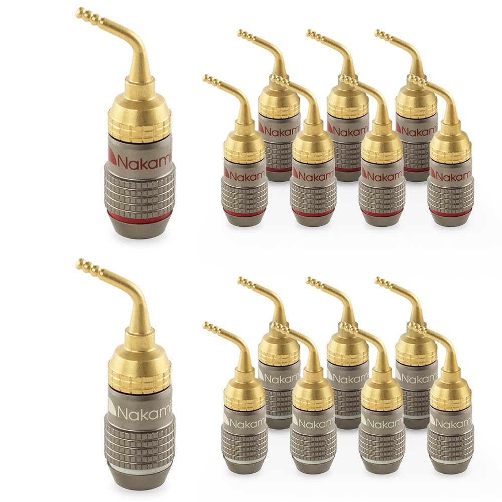 Nakamichi FanLock 24K Conector de clavija de 2mm chapado en oro 10 AWG - 18 AWG calibre 4 mm para Altavoces Amplificador Teatro en Casa Cable de Audio Hi-Fi Enchufe Banana, 16 piezas (8 pares)