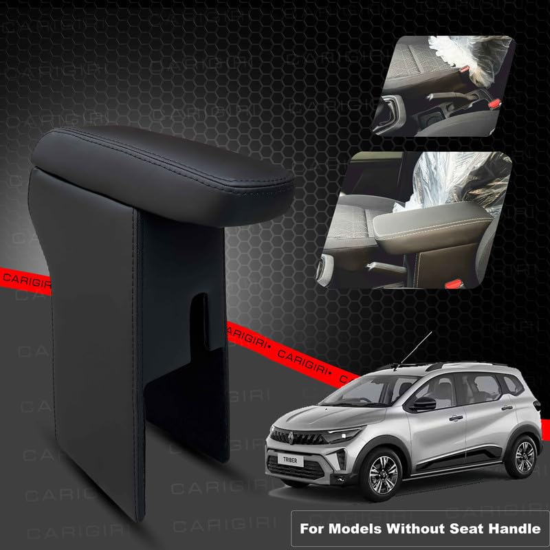 Image of Carigiri Premium Finish Car Armrest with Storage Box And High Density Moulded Foam For Renault Triber (All Models,Nappa Leatherette)(Models- 2025) (Without One-Touch Lock, Black Seam)
