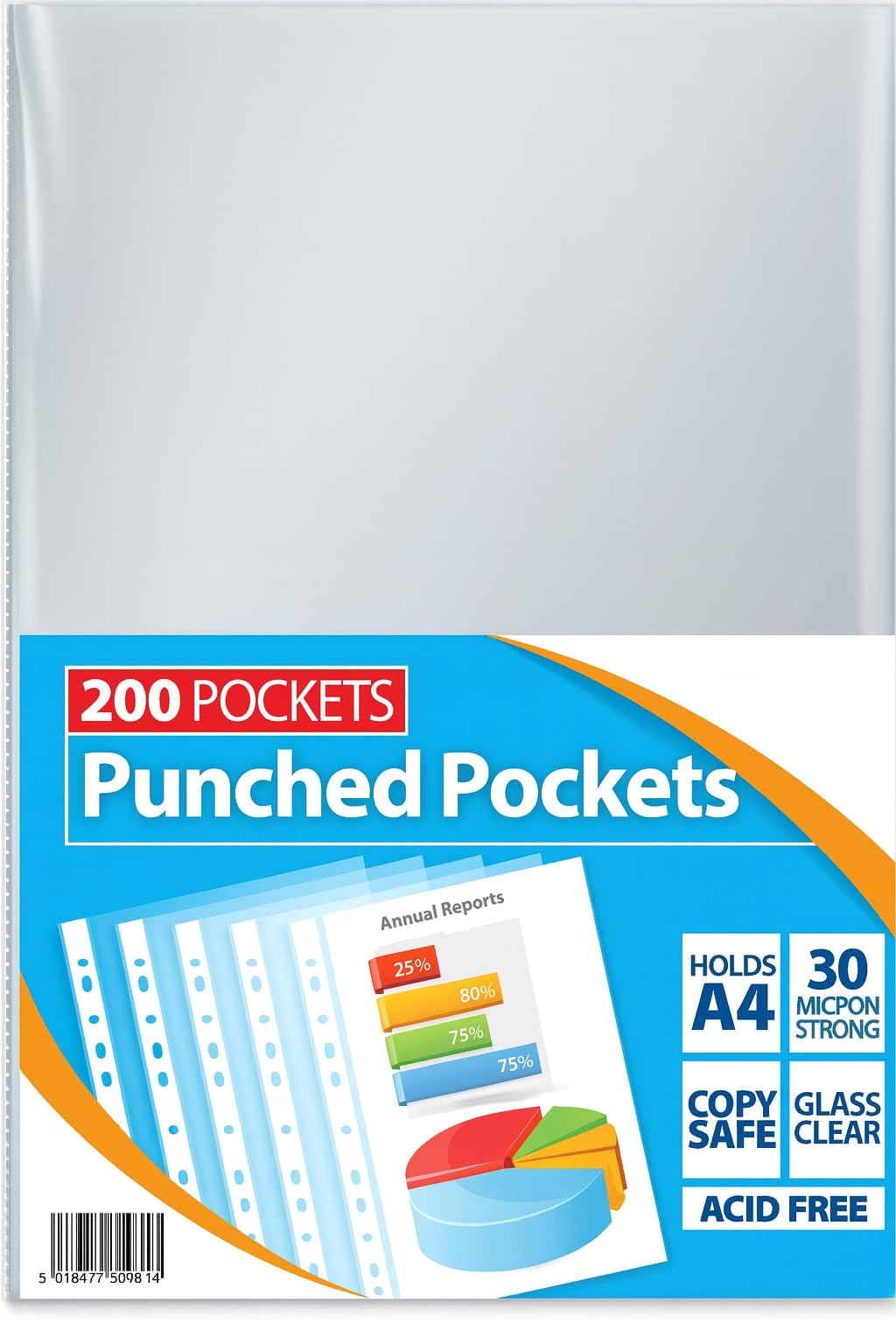 1ABOVE 30 Micron 100Pack A4 Glass Clear Plastic Wallets Punched Poly Pocket Paper Document Files (200)