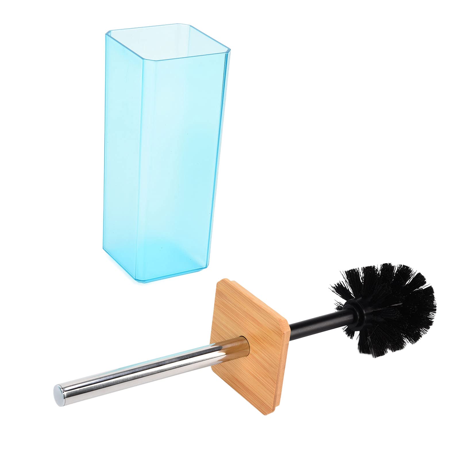 Set di accessori da bagno in bambù 7 pezzi, kit da bagno con portasapone, porta spazzolino, tazza, scopino per WC, cestino per rifiuti e vassoio, design in bambù e resina ABS per (Verde)