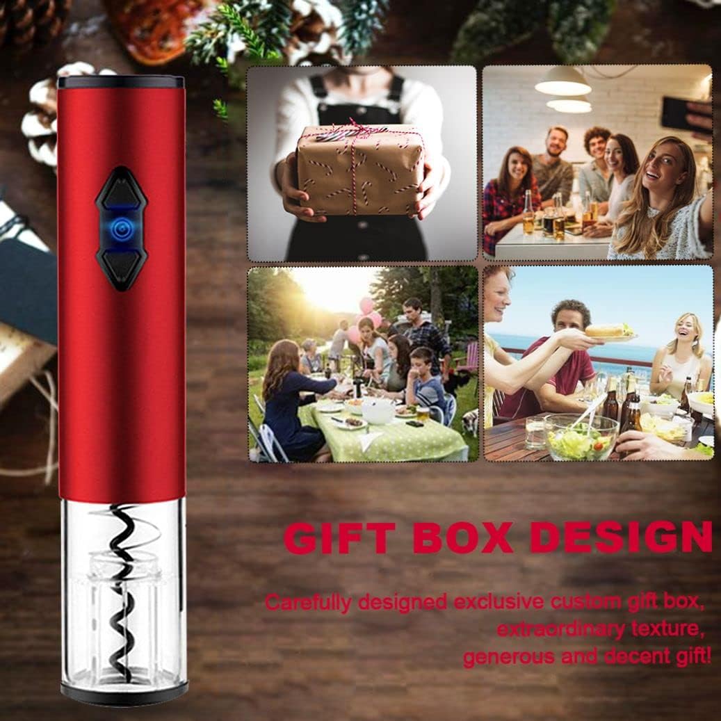 Electric Wine Bottle Openers Set with Light, Automatic Corkscrew Opener Battery Powered Motorized Cordless Puller Combo, Electric Wine Bottle Corkscrew Opener with Foil Cutter, Red