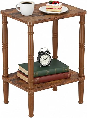 LUCKNOCK Mesa auxiliar pequeña para espacios pequeños, mesa auxiliar vintage, mesa auxiliar estrecha con almacenamiento, mesita de noche delgada