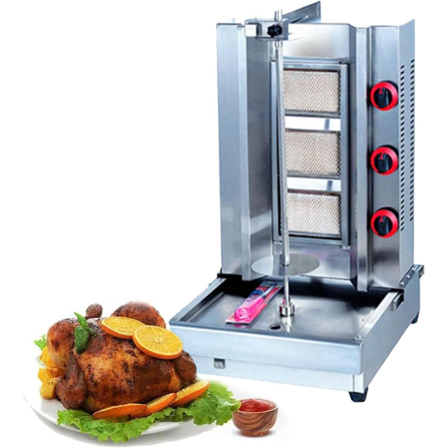 Handlowa maszyna Shawarma, obrotowa palarka gazowa na blacie z wydajnym ogrzewaniem, pionowy rożen ze stali nierdzewnej do kurczaka, mięsa tacos