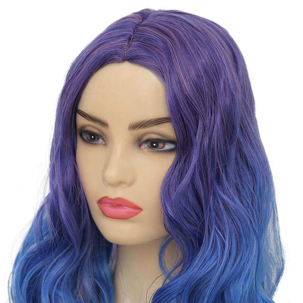 Swiking Purple Long Curly Ombre Wigs for Women Purple Mixed Blue Wavy Synthetic Hair Colorful Cosplay Halloween Costume Wigs - Image 8