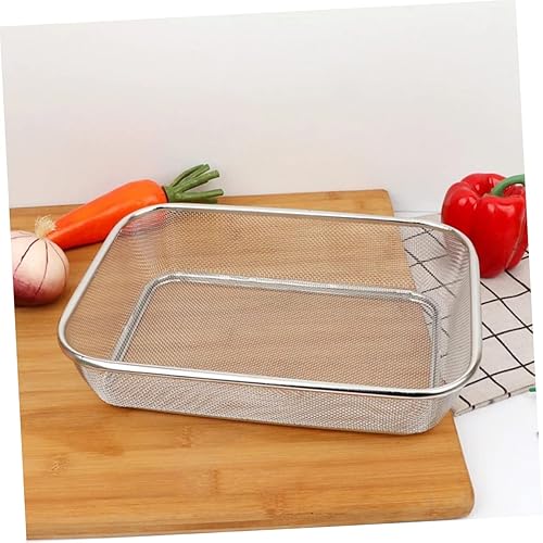 Miniatura 2 de HOMSFOU Bandeja de malla Contenedor de metal de uva, fruta, cesta de frutas, colador, colador, colador, cesta de fregadero de verduras, acero