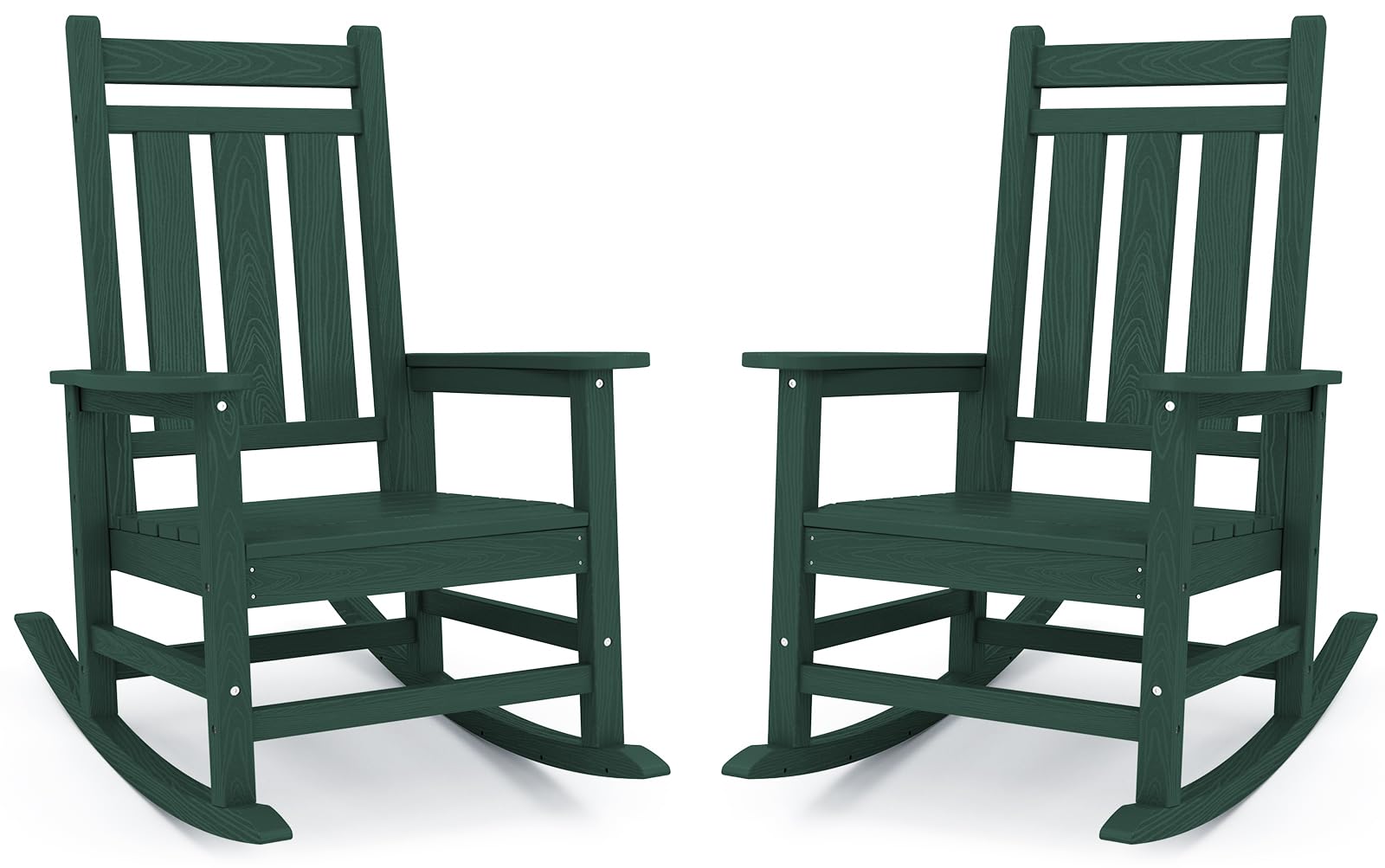 KINGYES Oversized Outdoor Rocking Chair Set of 2, HDPE Patio Rockers, Green