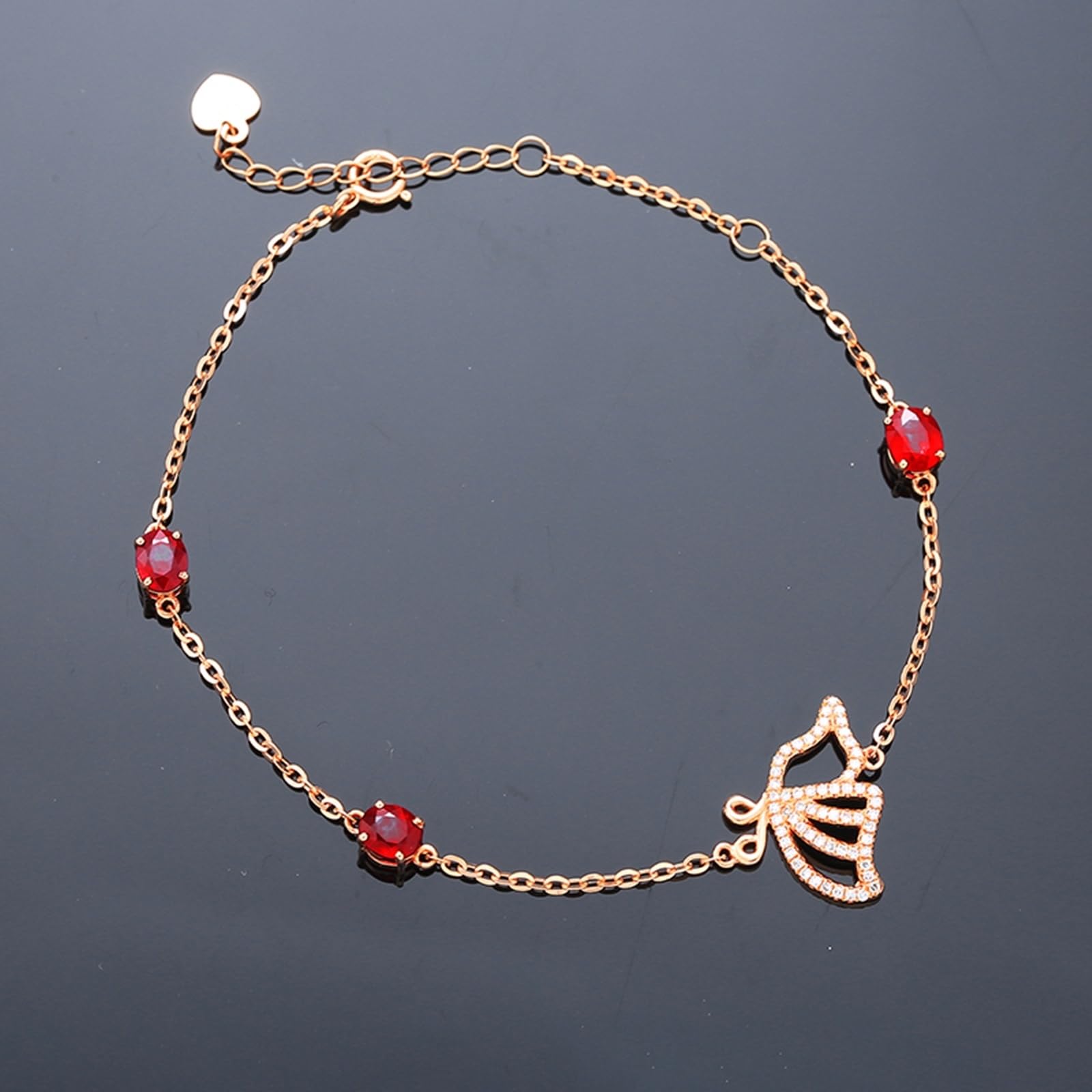 Bransoletki różowe złoto 750/585/375, bransoletka damska rubinowa 1,3 ct, 16-18 cm, 4 cm przedłużenie z diamentem, bransoletka ślubna dla chłopaków