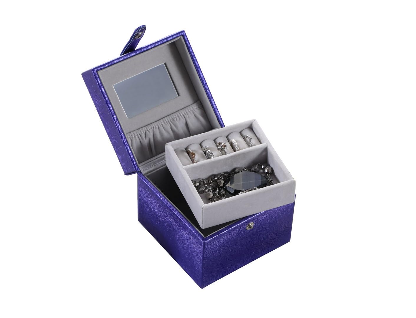 Etui na biżuterię, 10 cm mini przenośne pudełko podróżne na biżuterię, kwadratowy organizer na biżuterię, etui na pierścionki, kolczyki, wisiorki, zegarki, naszyjniki, szminki, niebieskie