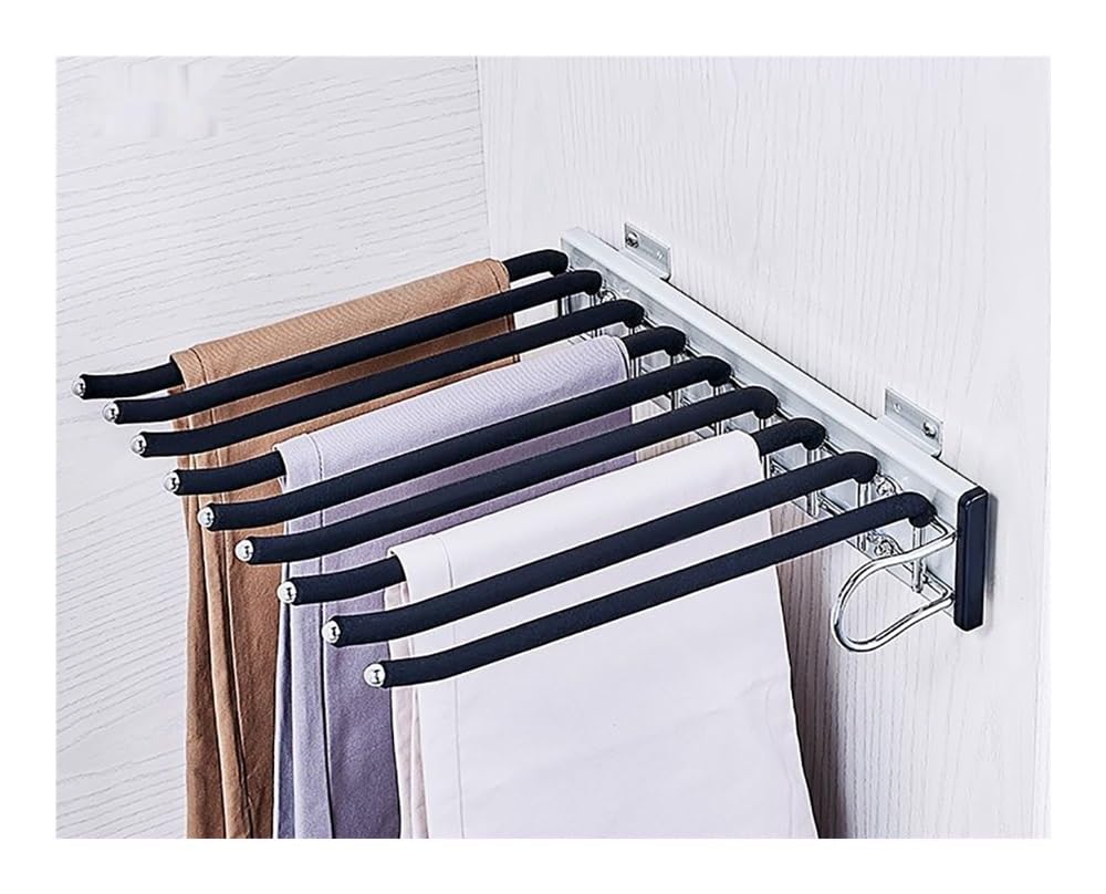 Pull Out Wardrobe Trousers Rack, 9-Arm Closet Pants Hanger Stainless Steel Expandable Trousers Hanger for Cloakroom Wardrobe Bedroom(B right)