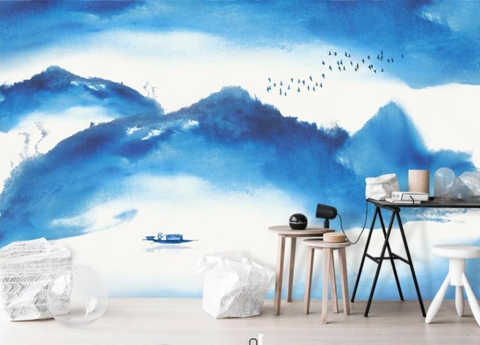 Papier peint panoramique 3d paysage bleu 430x300cm salon chambre