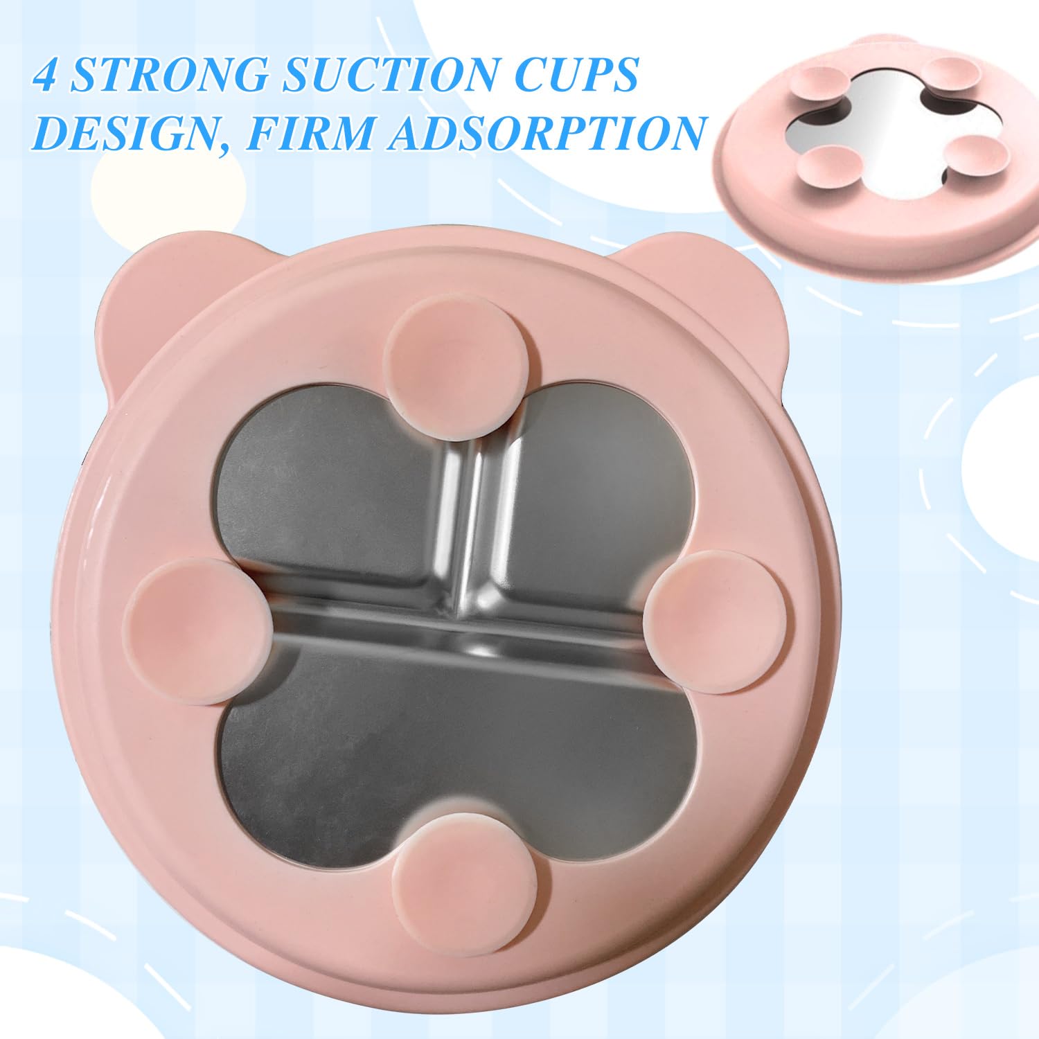 2 platos para bebés con ventosa, sin BPA, plato de acero inoxidable para bebés, plato para niños con funda de silicona extraíble (rosa +azul cielo)