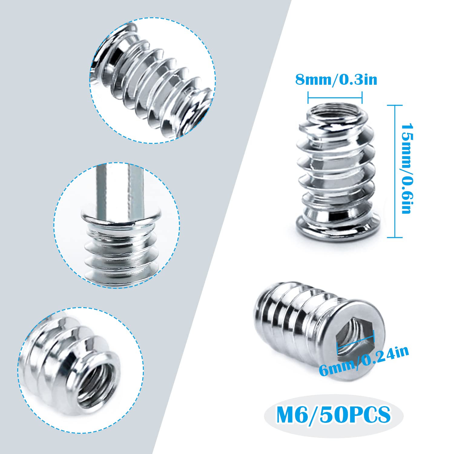Dadi Inserti Filettati Per Legno M8x25mm | 20 Pezzi In Acciaio Zincato Per Mobili E Fai Da Te - Foto 9