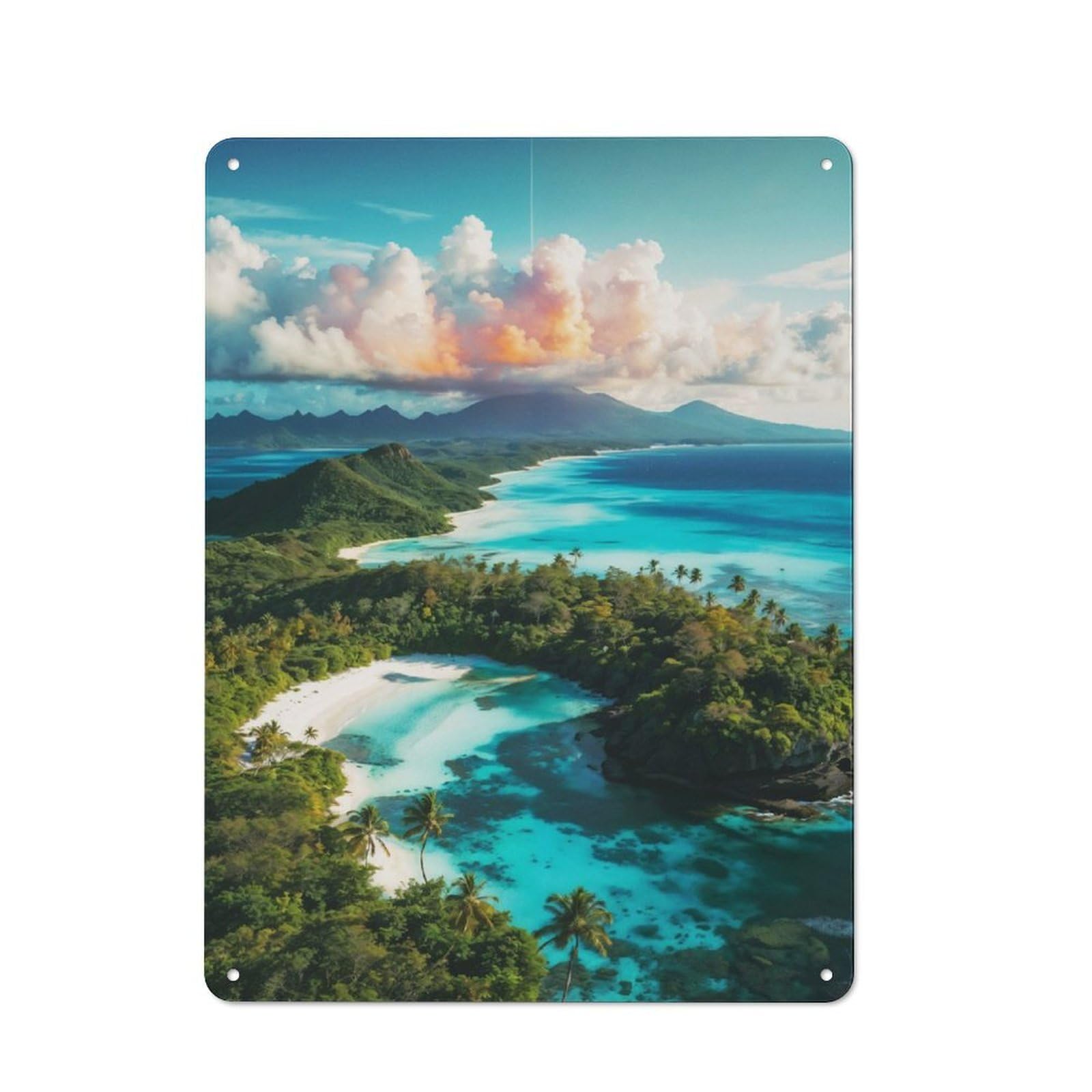 Junmoney View Of A Tropical Island 40X30cm Retro Metal Plaque With For Kitchen Or Home Bar, For Garage, Workshop And Man Cave Decoration