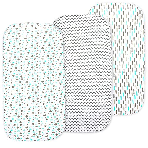 Image of 3-Pack Fitted Bassinet Sheets, Compatible with Halo, Snoo, Graco, Dream On Me, Delta, and Other Standard Size Bassinets - Fits Oval, Hourglass, & Rectangle Shapes (Size 32 x 16 x 4 Inches)