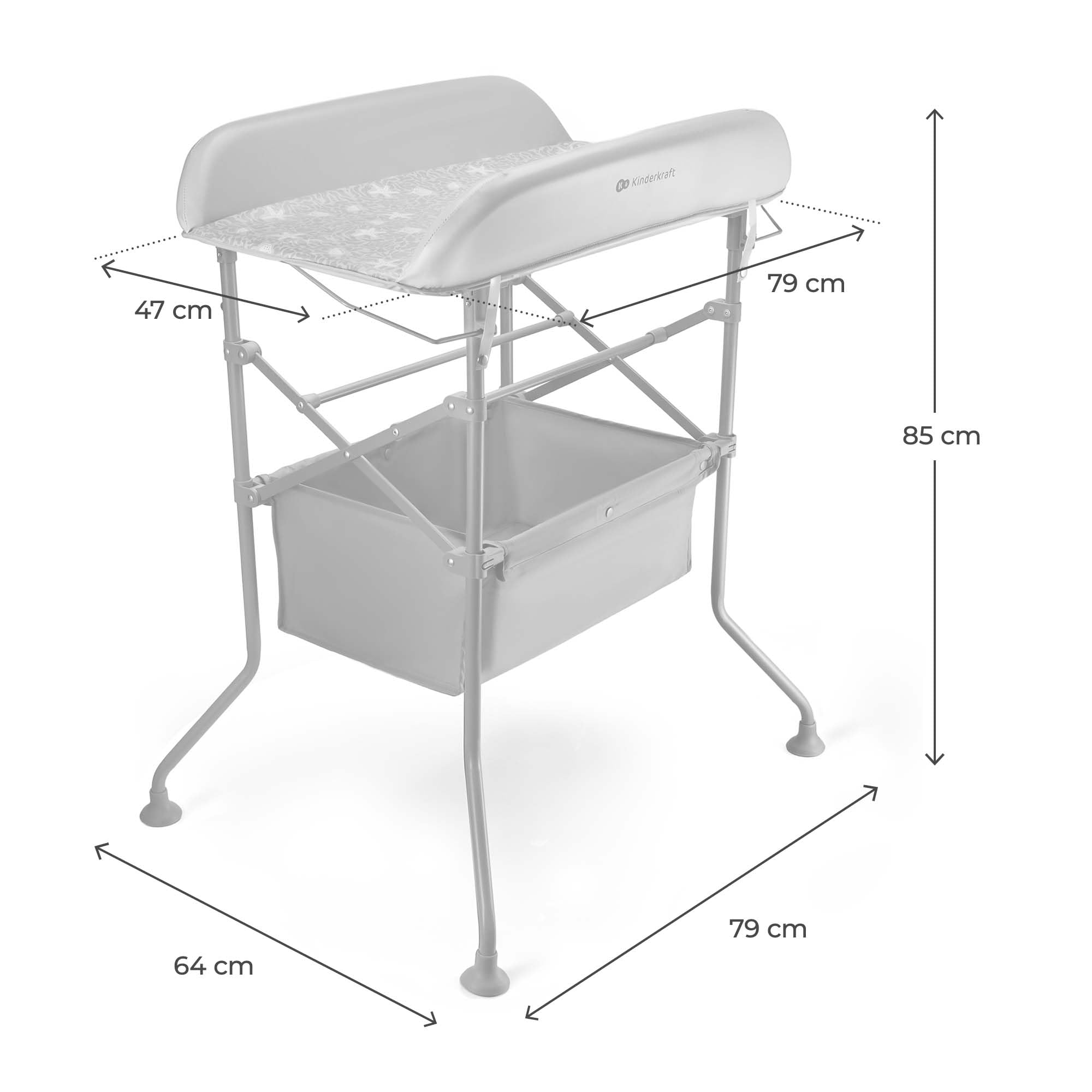 Kinderkraft BUBBLY Baignoire pour bébé avec support, pliable, étagère à langer, montage rapide et facile, gris