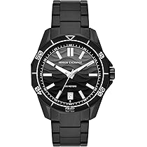 Armani Exchange Orologio per uomo, Movimento al quarzo con data a tre lancette e cassa da 44 mm con cinturino in acciaio o silicone, Nero e bianco