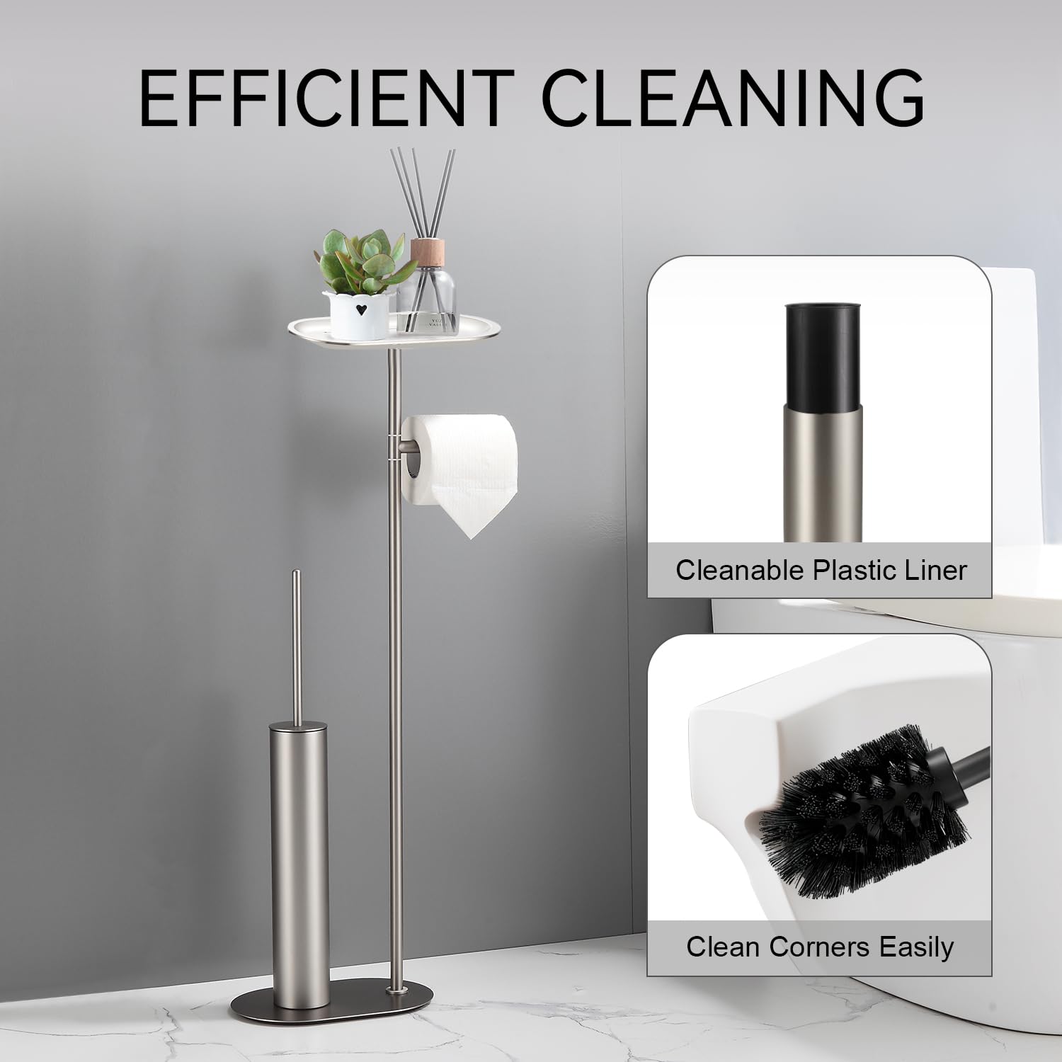 Set Spazzola WC Con Supporto A Muro BGL, Acciaio Inox 304, Design Salvaspazio Con Testina Di Ricambio, Per Bagni Piccoli - 6