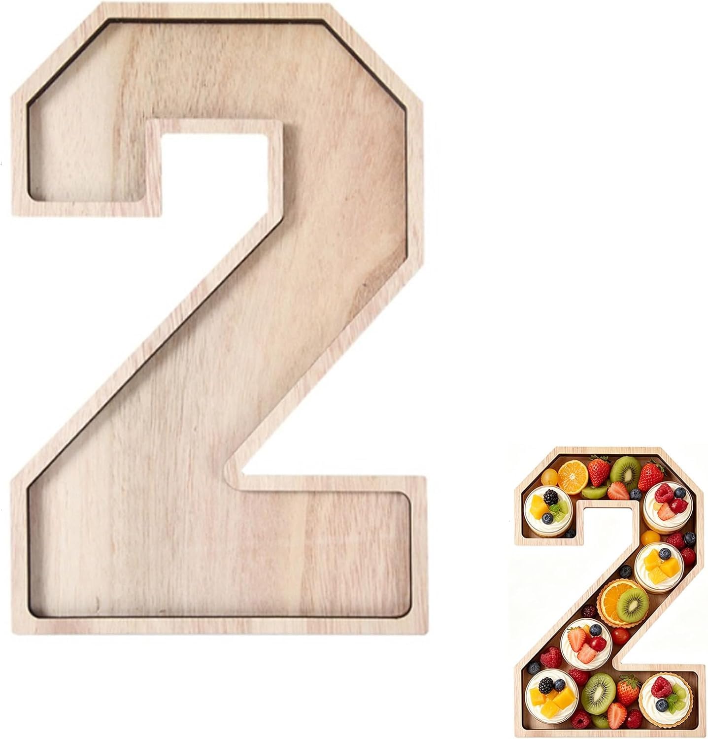 Pxvelcn Wooden Number Charcuterie Tray, Reusable Wood Serving Platter, Number Shape Tray for Anniversary Birthday Decoration (2)