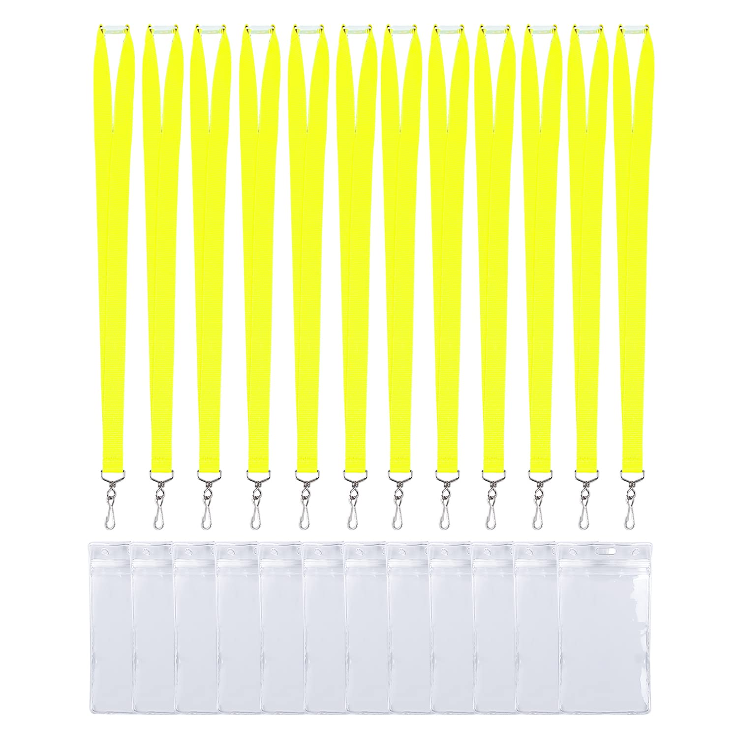CANWELUX 12 Pack Bright Neon Yellow Lanyard Breakaway Lanyard with Thick ID Holder for Schools, Office, Cruise, Adult, School, Work (Neon Yellow,