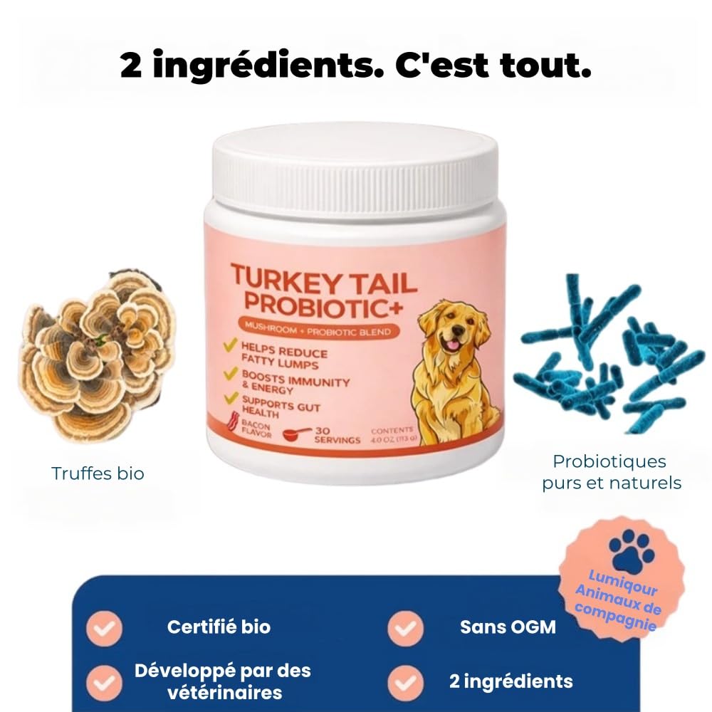 Orealift Complément Alimentaire pour Chiens Turkey Tail avec probiotiques, Soutien digestif et immunitaire, Formule élaborée par vétérinaires