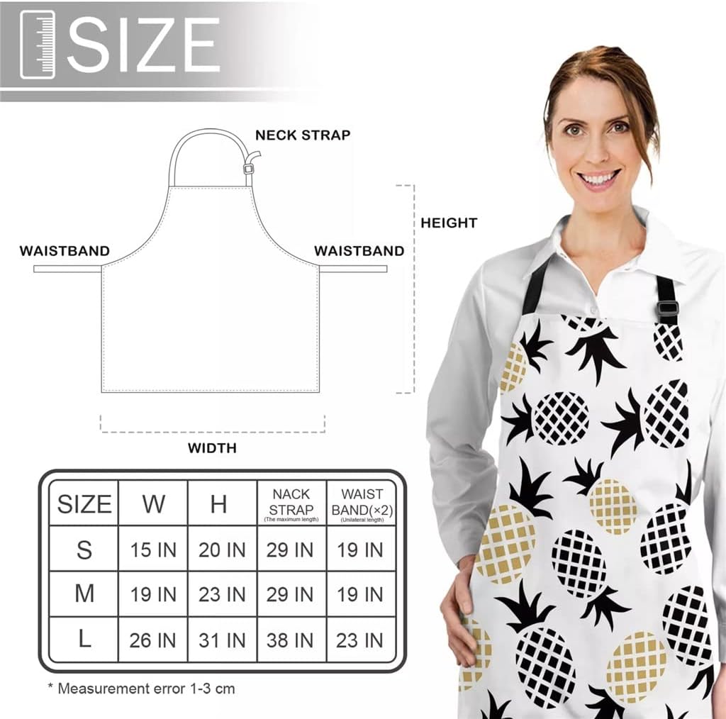 Cartoon Pineapple White Black Printed Kitchen Cooking Baking Aprons Canvas Sleeveless for Women Man Kids Home