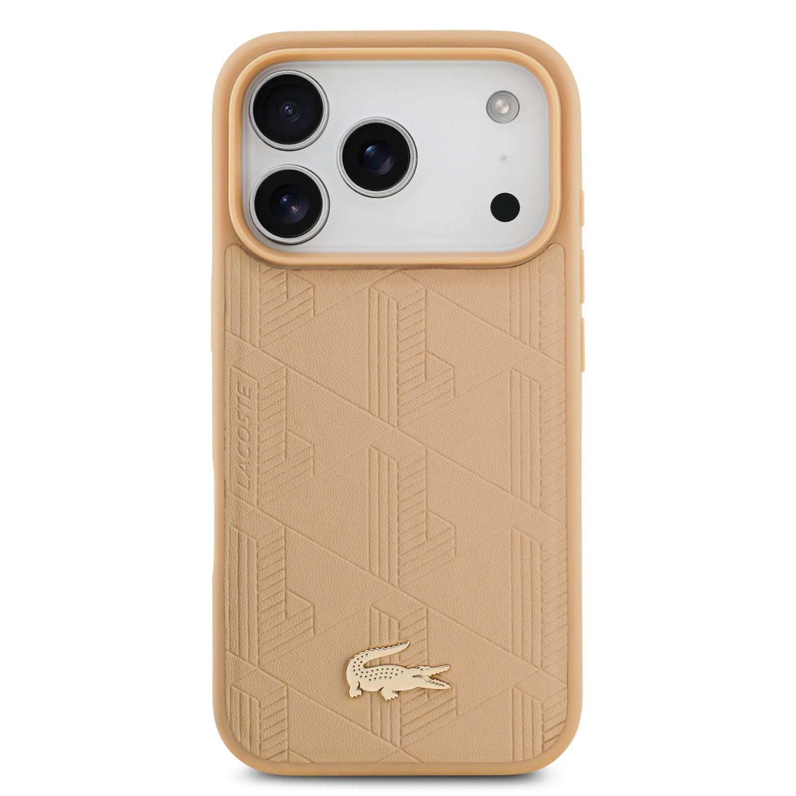 CG MOBILE Lacoste Nomograme złote logo, kompatybilne z MagSafe etui do iPhone 17 Pro Max (beżowe)