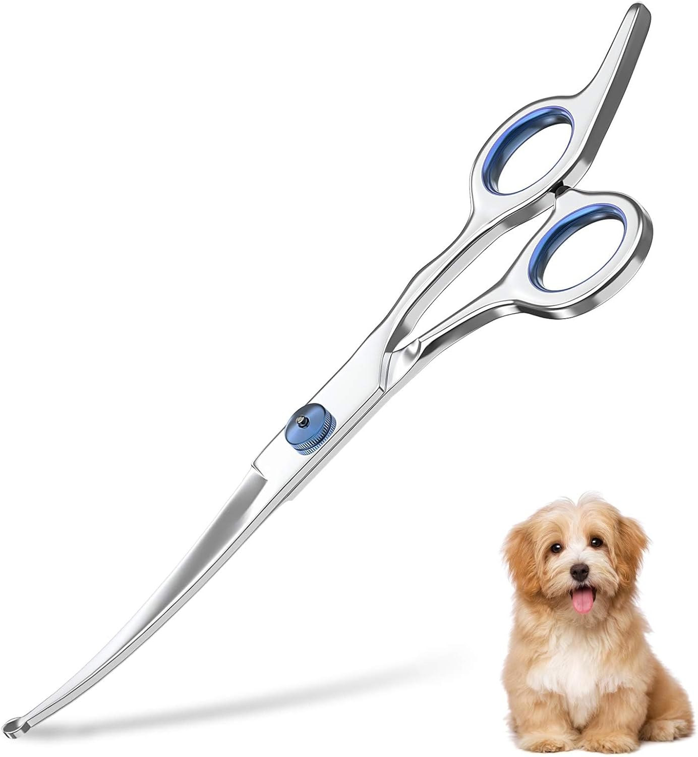 Petsvv 7.5" Curved Dog Grooming Scissors with Safety Round Tips - Lightweight Stainless Steel Pet Shears for Dogs & Cats