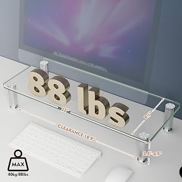Hemudu Clear Computer Monitor Riser with Height Adjustable Multi Media Desktop Stand for Flat Screen LCD LED TV, Laptop/Notebook/Xbox One,HD01T-001